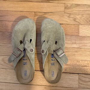 Birkenstock Olive Suede Mules with Buckle